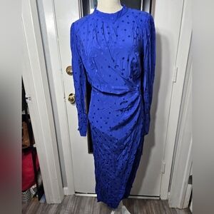 Reserved Long Sleeve Polka Dot  Midi Wrap Dress Sz 4